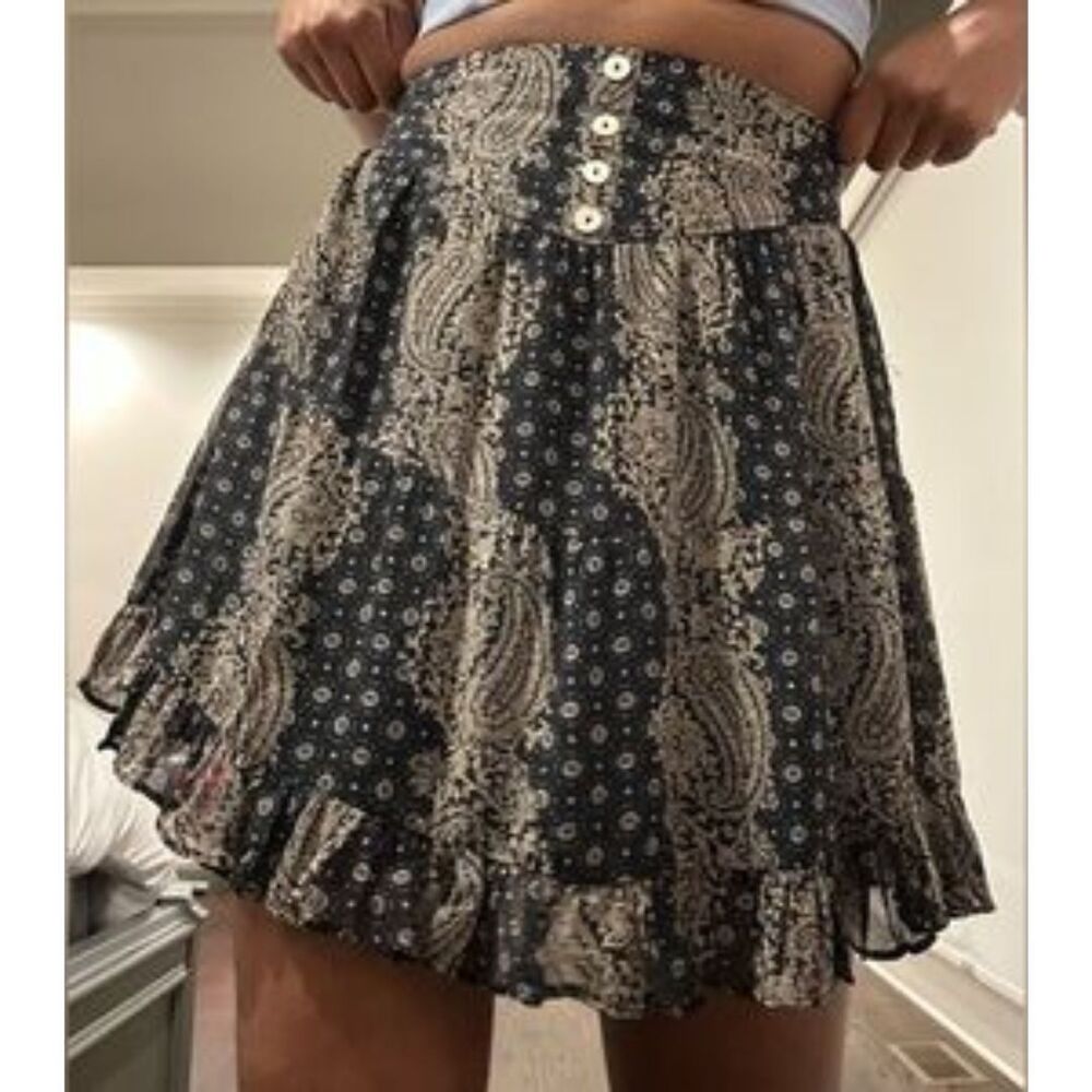 Blu Pepper Paisley Chiffon Ruffle Tiered Mini Skirt Size Medium New